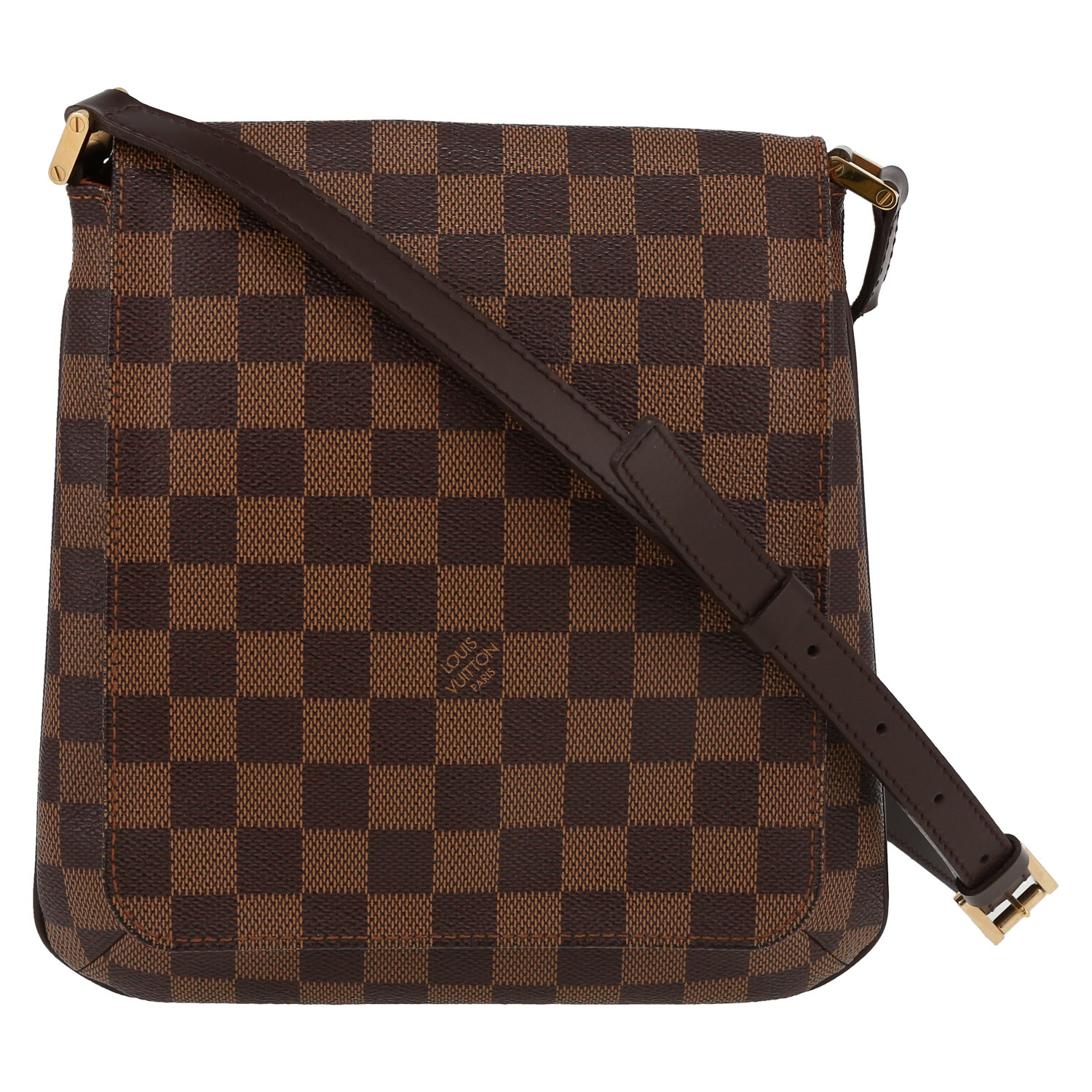 Louis Vuitton  Musette shoulder bag  in ebene damier canvas  and brown leather - Detail D2