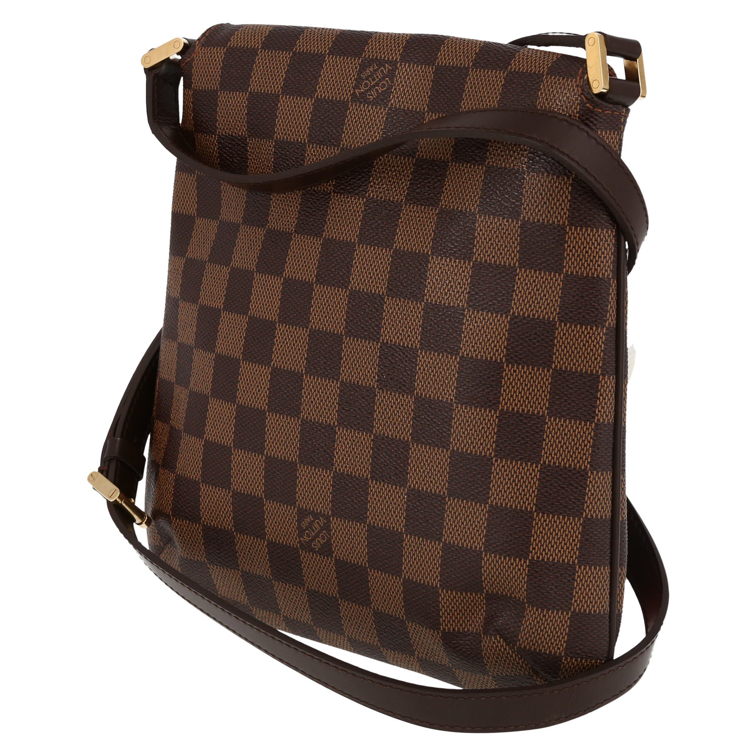 Borsa a tracolla Louis Vuitton  Musette in tela a scacchi ebana e pelle marrone - Detail D5