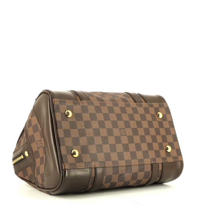 Louis Vuitton  Berkeley handbag  in ebene damier canvas  and brown leather - Detail D4