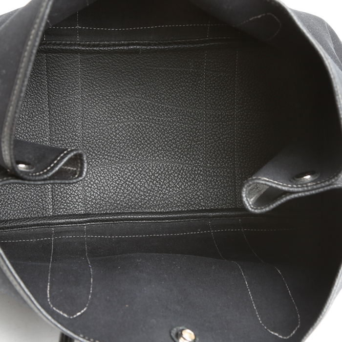 Sac cabas Hermès Garden Party en toile noire et cuir noir - Detail D3