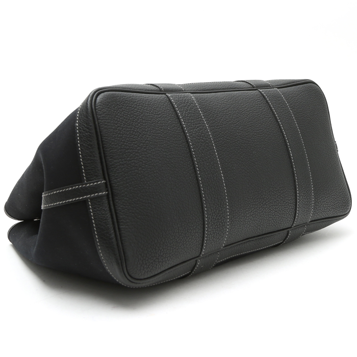 Sac cabas Hermès Garden Party en toile noire et cuir noir - Detail D5