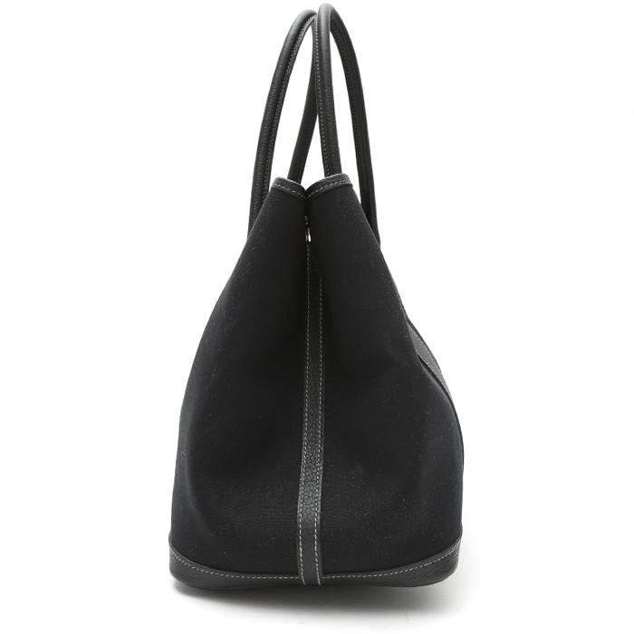 Sac cabas Hermès Garden Party en toile noire et cuir noir - Detail D6