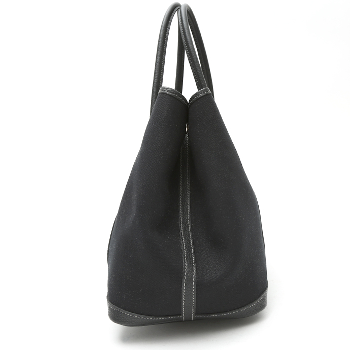 Sac cabas Hermès Garden Party en toile noire et cuir noir - Detail D7