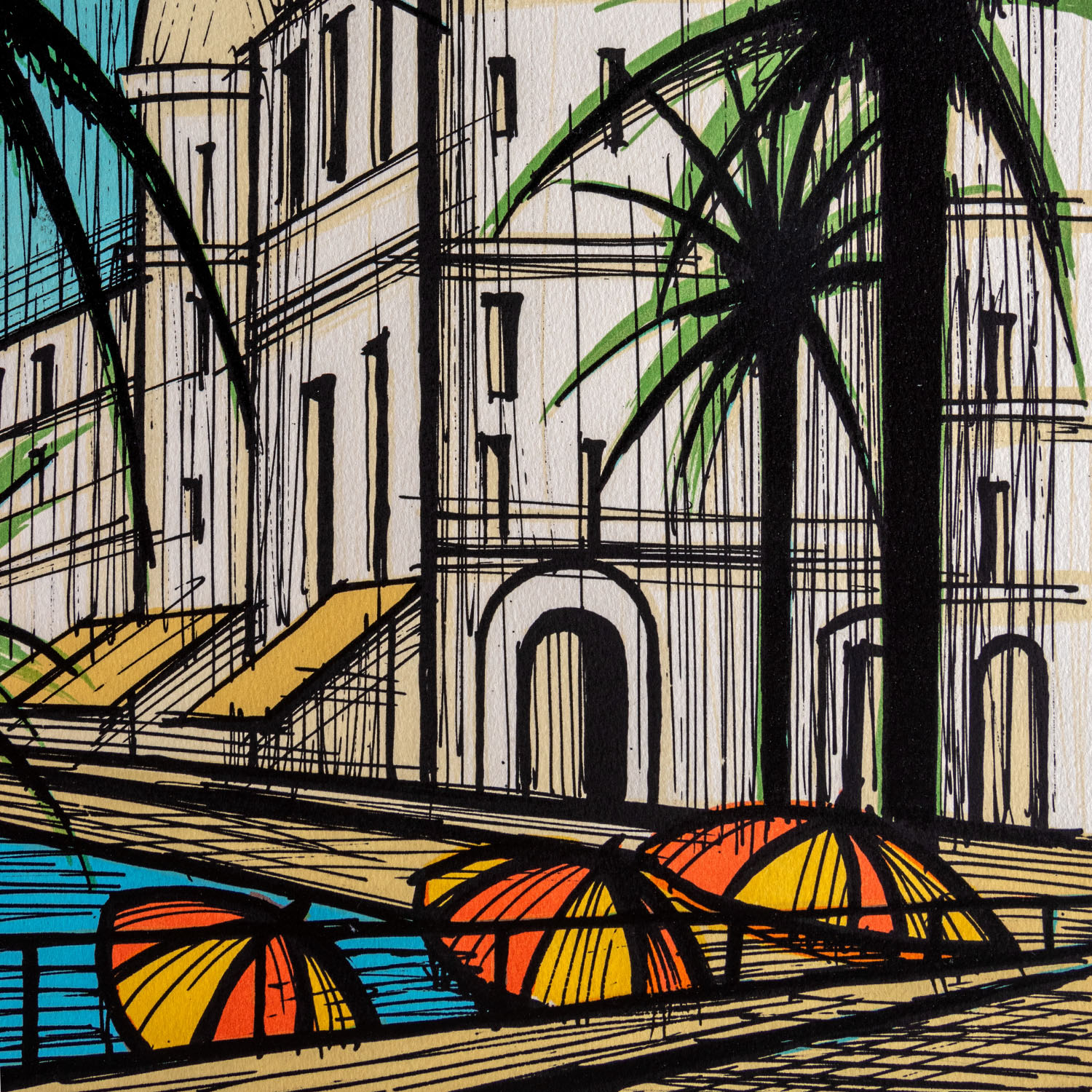 Bernard Buffet (1928-1999), Le Negresco - 1986, Lithograph in colors on paper - Detail D1