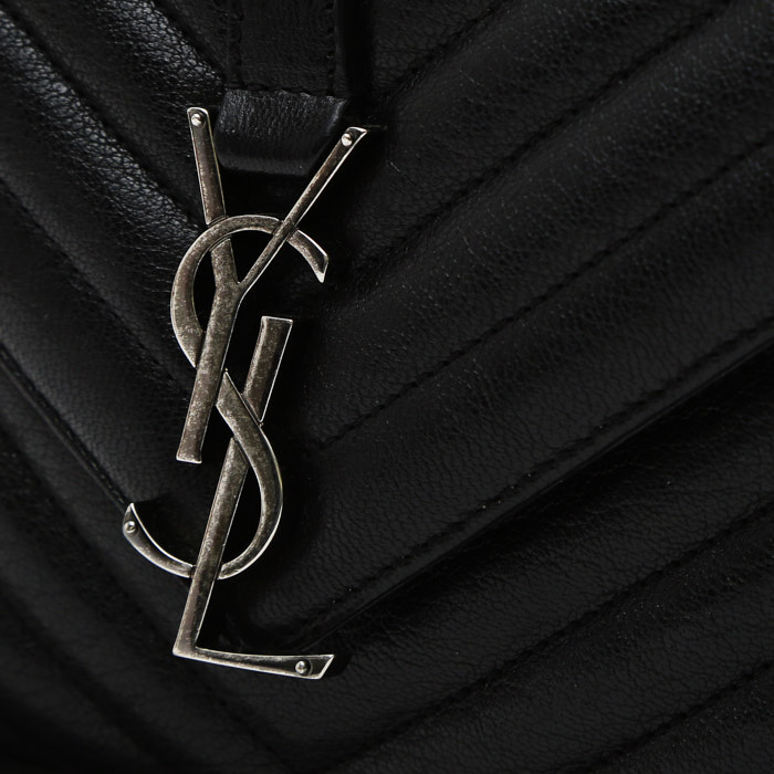 Saint Laurent  College medium model  handbag  in black chevron quilted leather - Detail D1