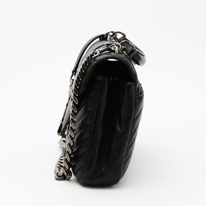 Bolso de mano Saint Laurent  College modelo mediano  en cuero acolchado con motivos de espigas negro - Detail D5