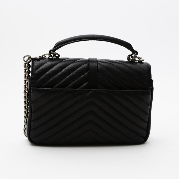 Bolso de mano Saint Laurent  College modelo mediano  en cuero acolchado con motivos de espigas negro - Detail D7