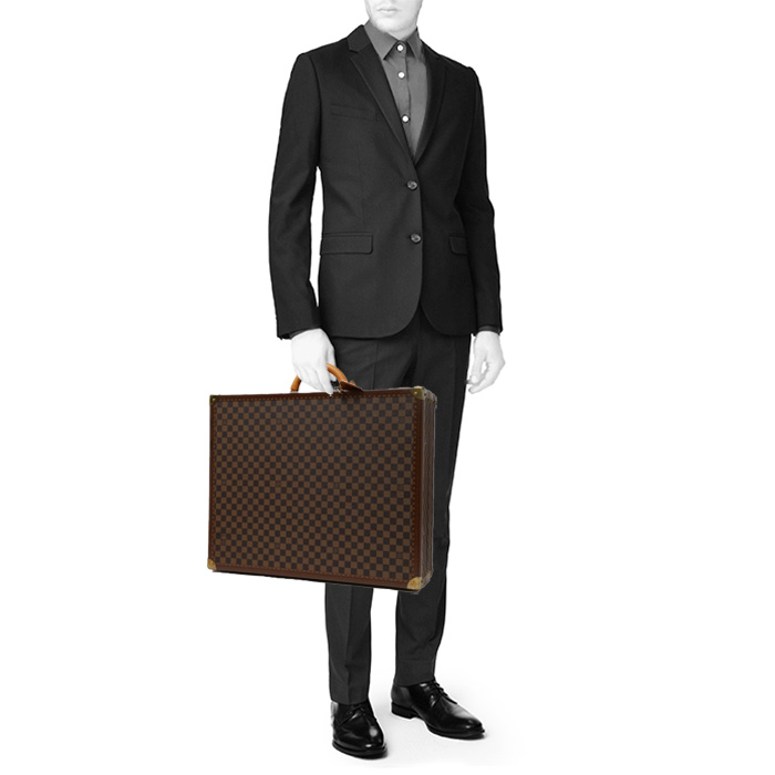 Louis Vuitton Valise suitcase in ebene damier canvas and natural leather - Detail D2