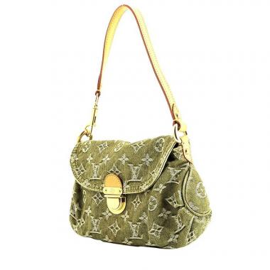 Sac à main Louis Vuitton  Pleaty en toile denim monogrammée verte et cuir naturel