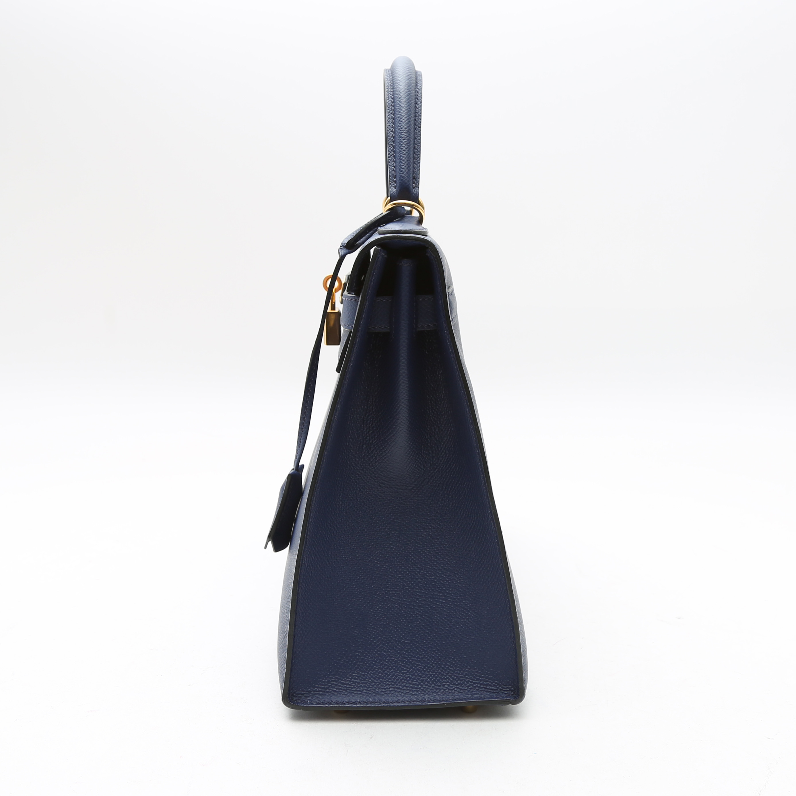 Bolso de mano Hermès  Kelly 32 cm en cuero epsom azul indigo - Detail D6