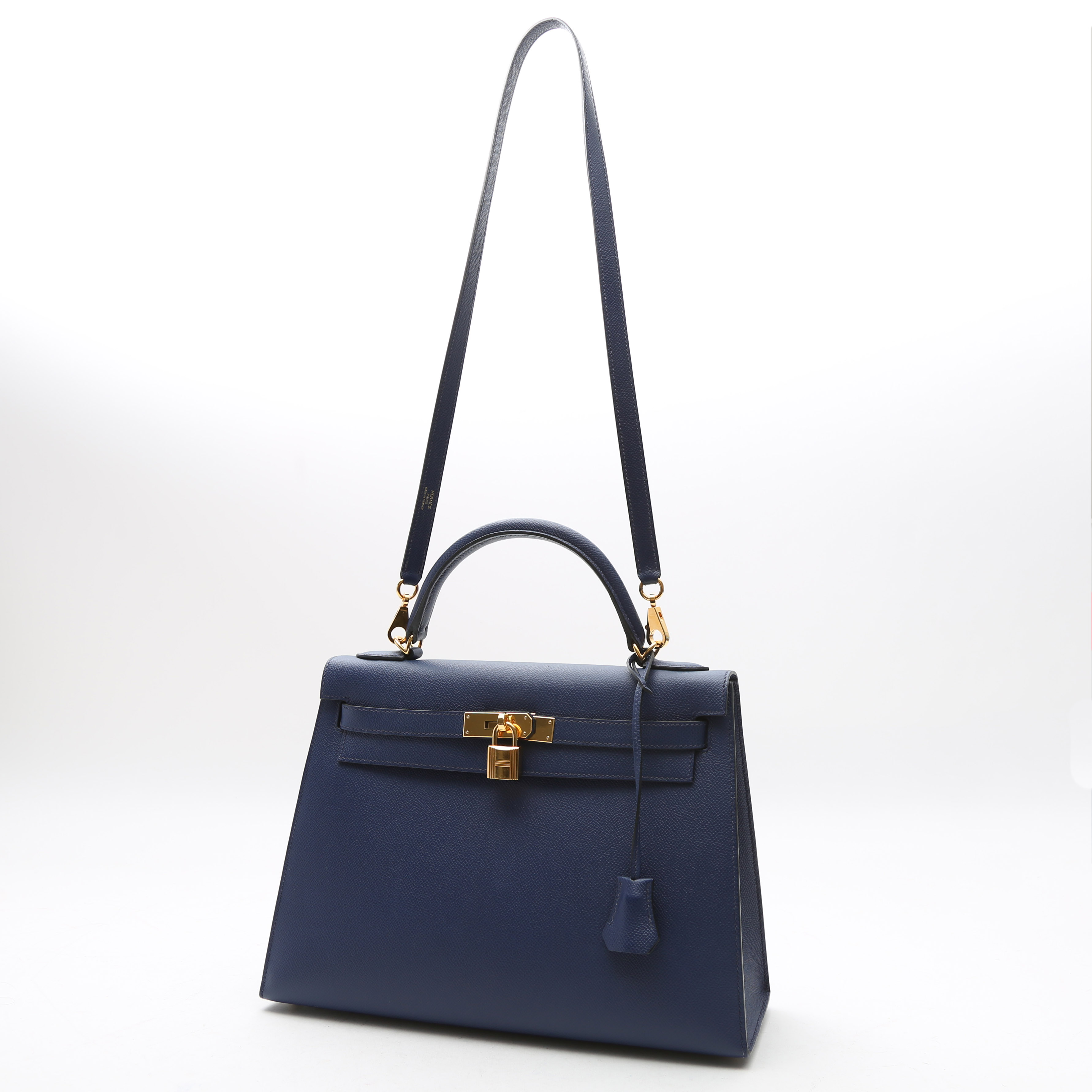 Hermès  Kelly 32 cm handbag  in indigo blue epsom leather - Detail D9