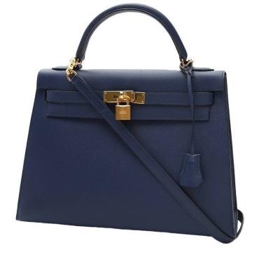 Borsa Hermès  Kelly 32 cm in pelle Epsom blu indaco