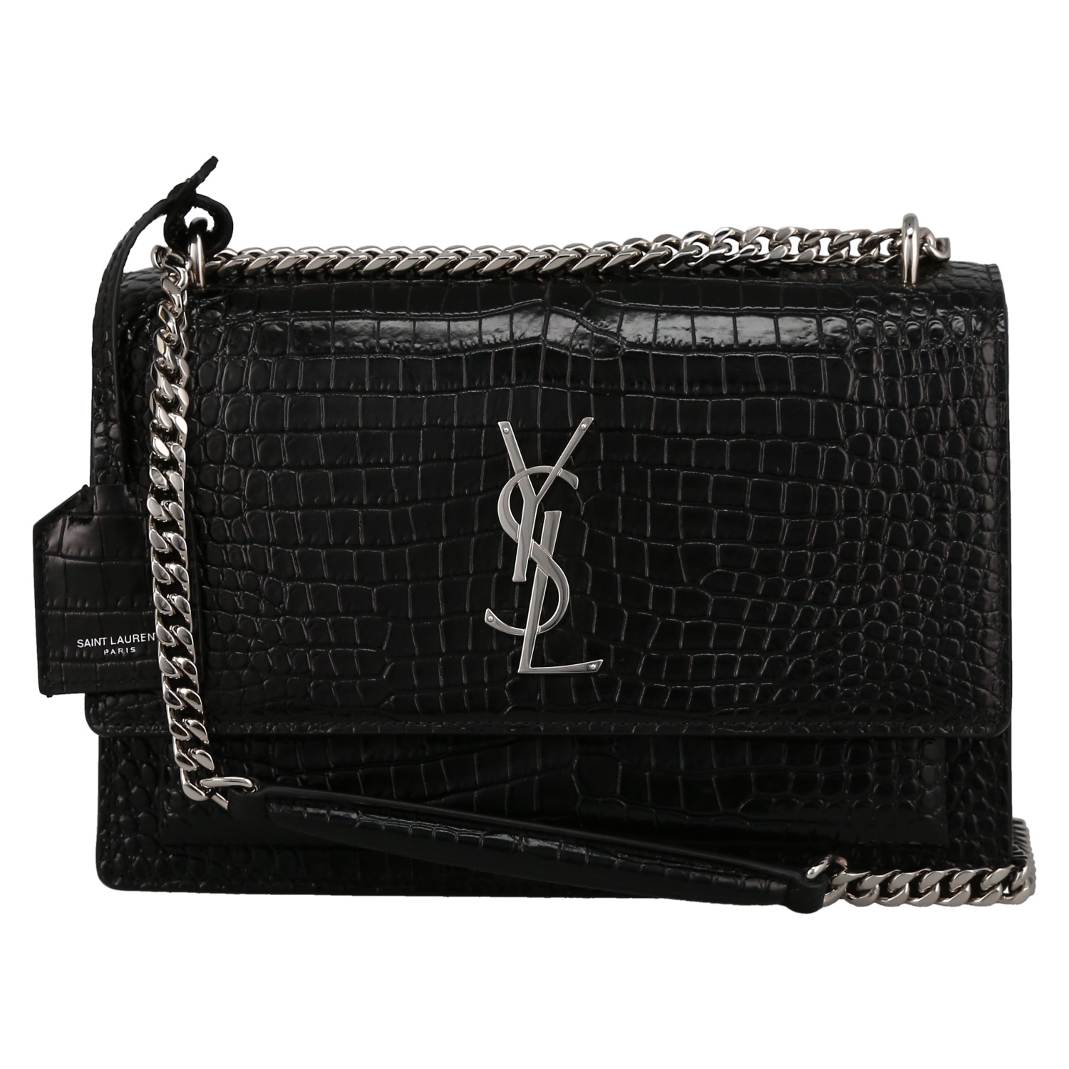 Saint Laurent  Sunset medium model  shoulder bag  in black leather - Detail D2
