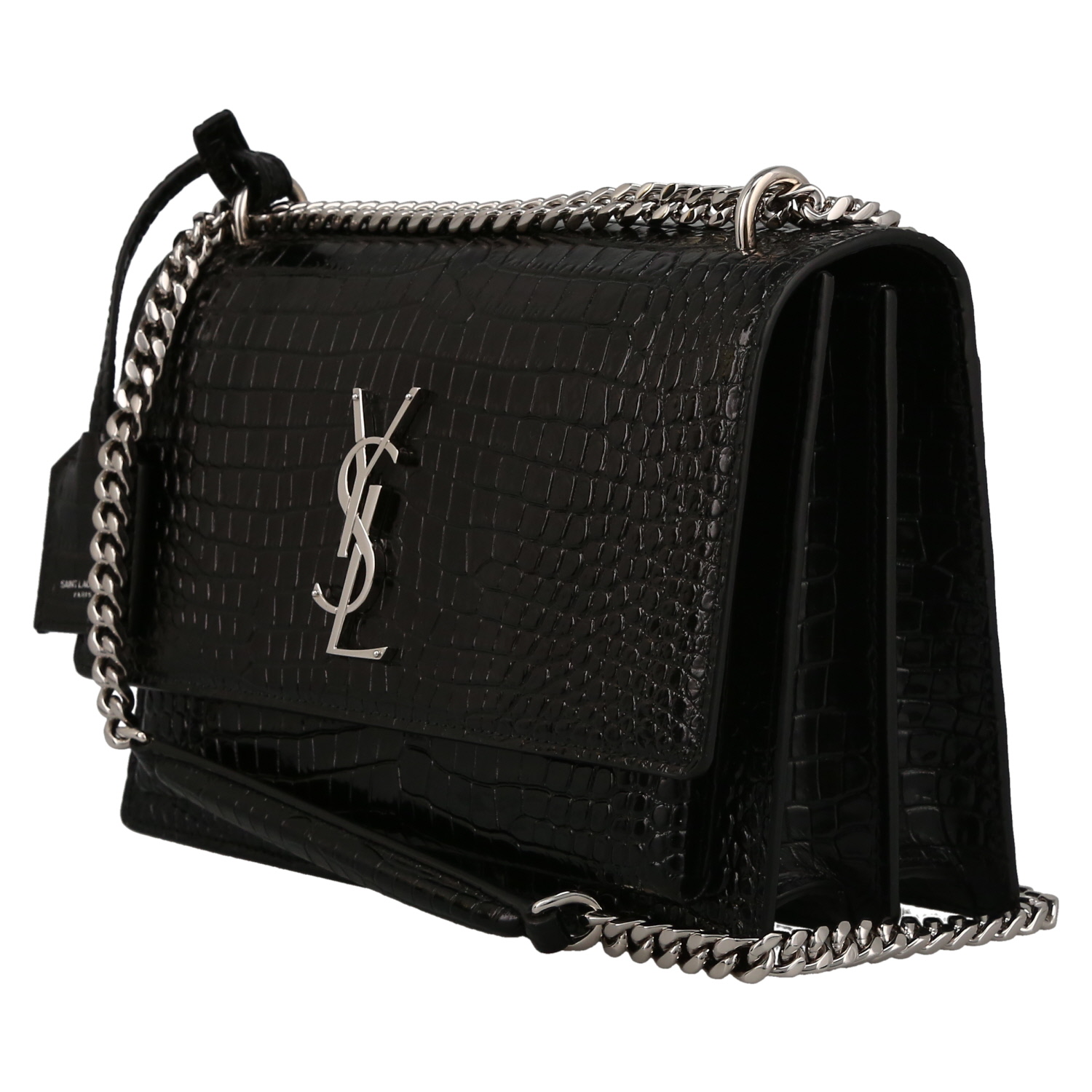 Saint Laurent  Sunset medium model  shoulder bag  in black leather - Detail D3