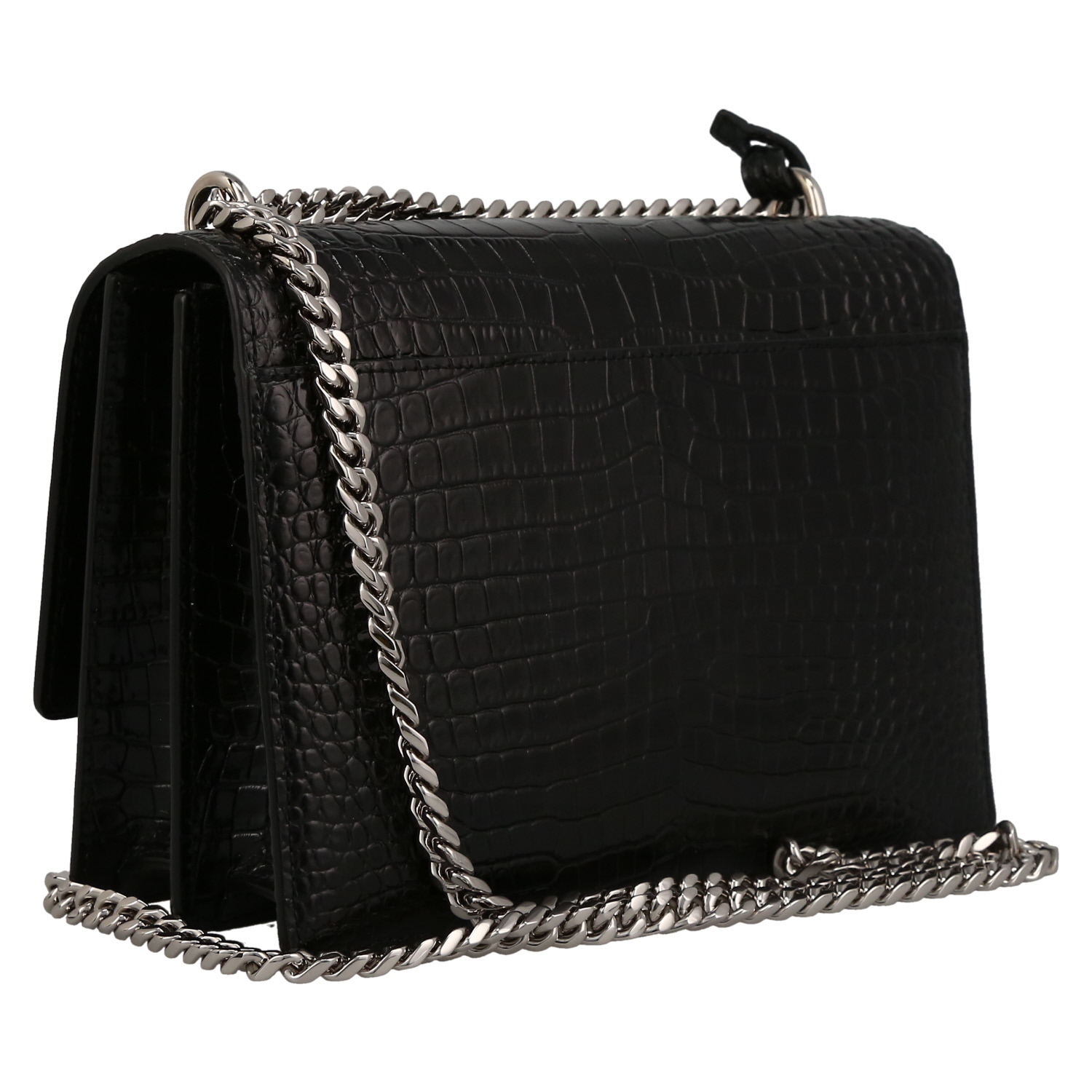 Sac bandoulière Saint Laurent  Sunset moyen modèle  en cuir noir - Detail D6