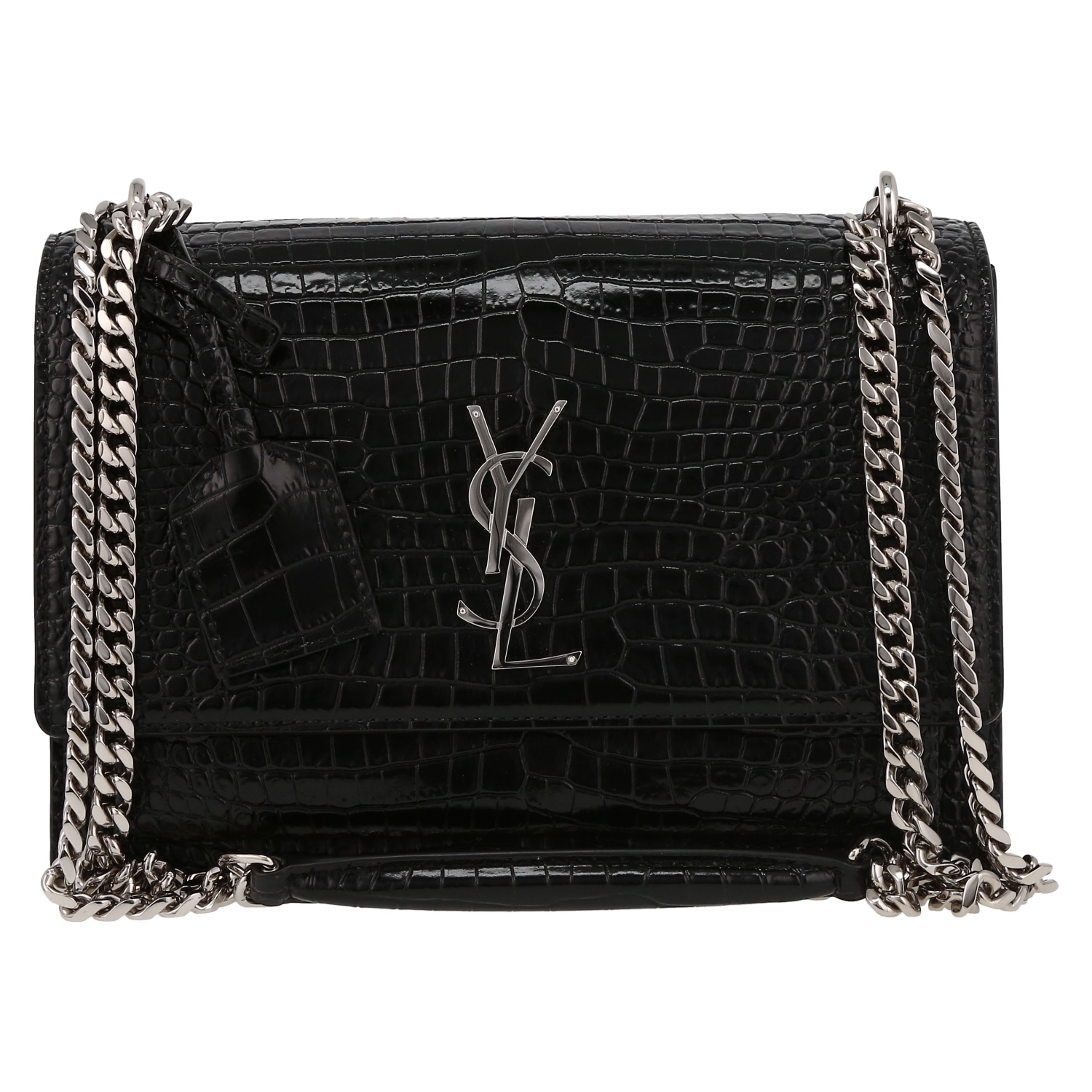 Saint Laurent  Sunset medium model  shoulder bag  in black leather - Detail D2