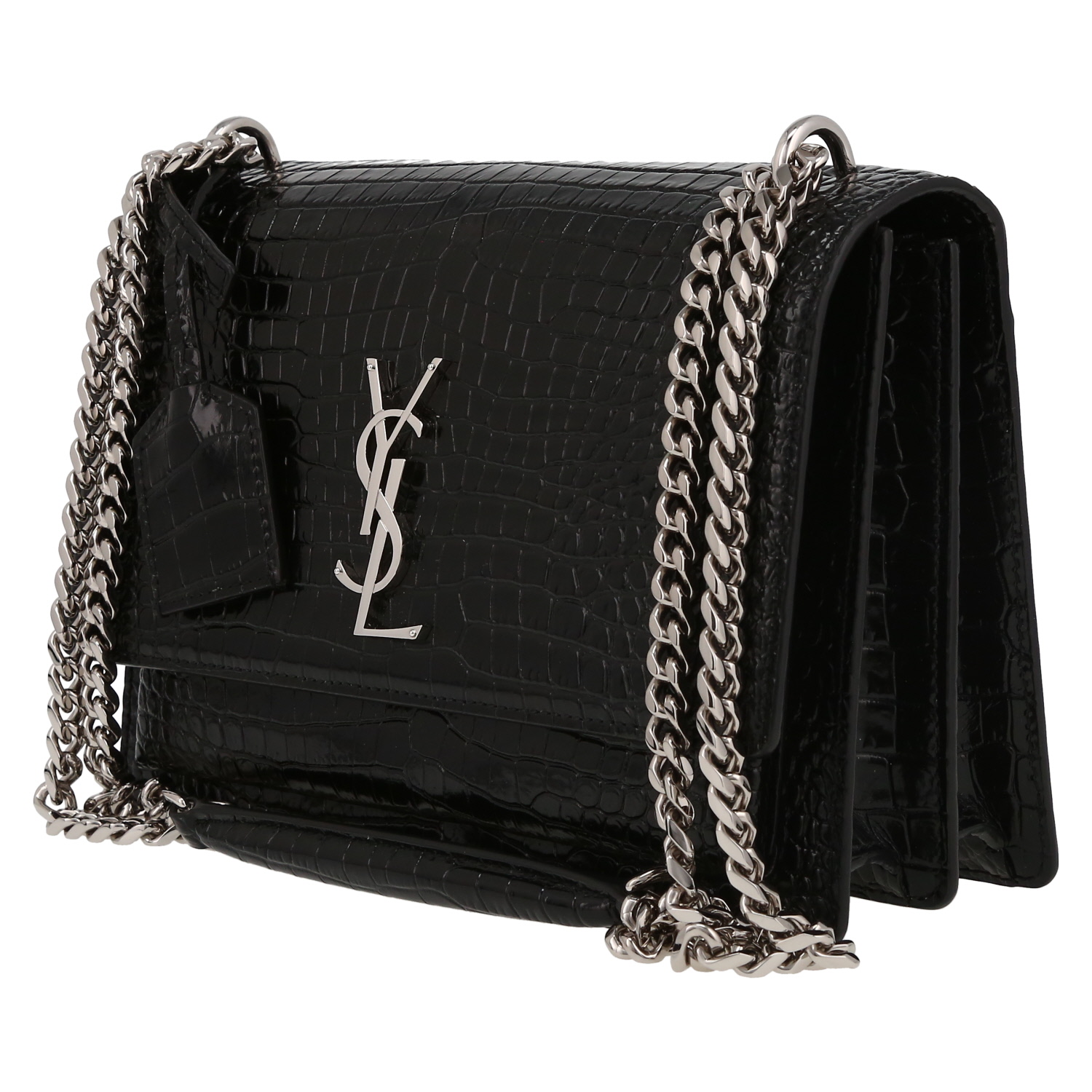 Sac bandoulière Saint Laurent  Sunset moyen modèle  en cuir noir - Detail D3