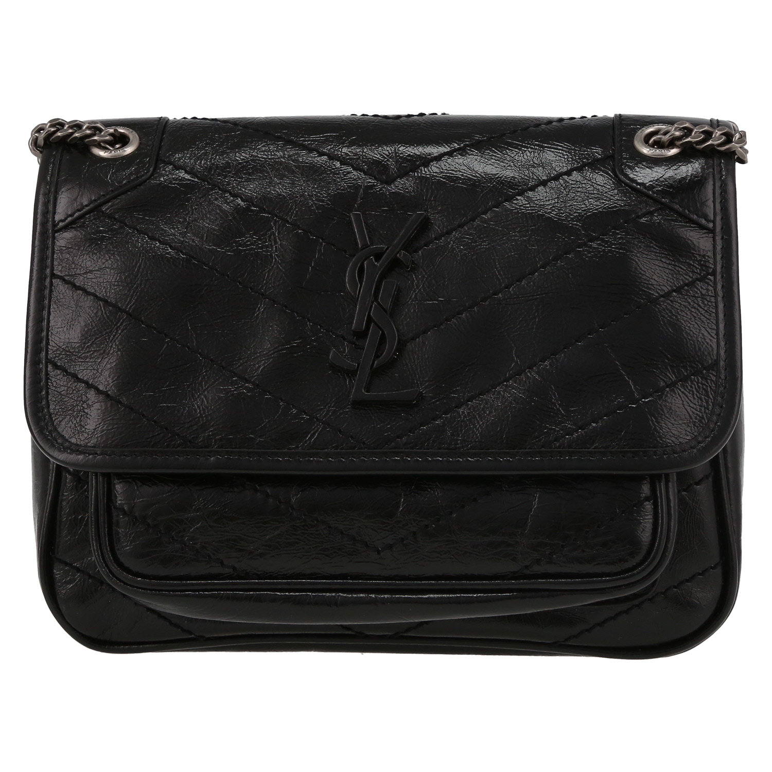 Sac bandoulière Saint Laurent  Niki Baby en cuir noir - Detail D2