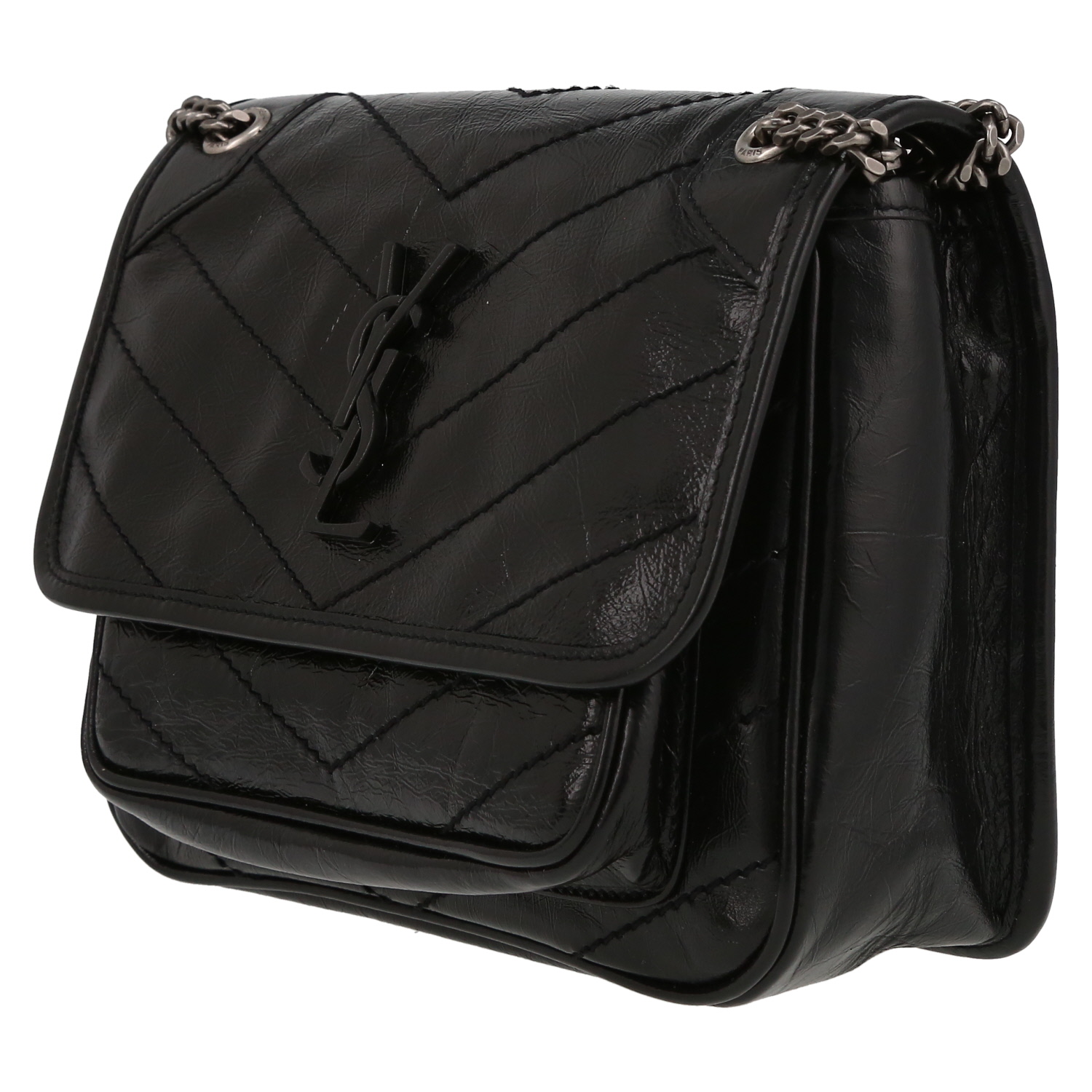 Sac bandoulière Saint Laurent  Niki Baby en cuir noir - Detail D3