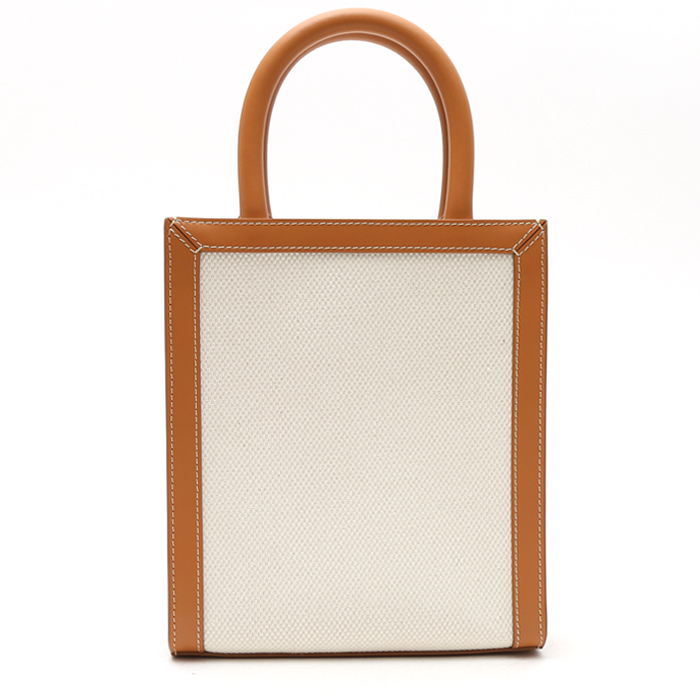Shopping bag Celine  Vertical mini  in tela beige e pelle marrone - Detail D8
