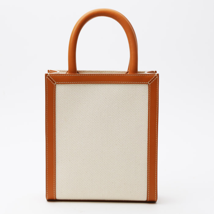 Shopping bag Celine  Vertical mini  in tela beige e pelle marrone - Detail D9