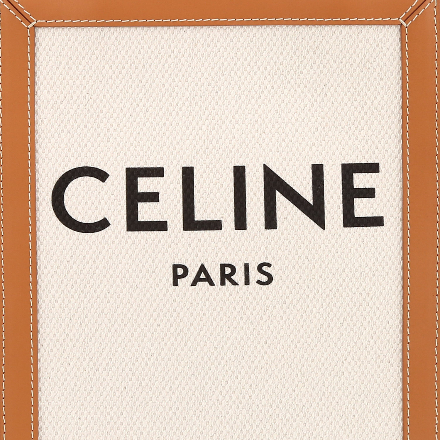 Celine Vertical mini shopping bag in beige canvas and brown leather - Detail D1