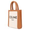 Celine  Vertical mini  shopping bag  in beige canvas  and brown leather - Detail D3 thumbnail