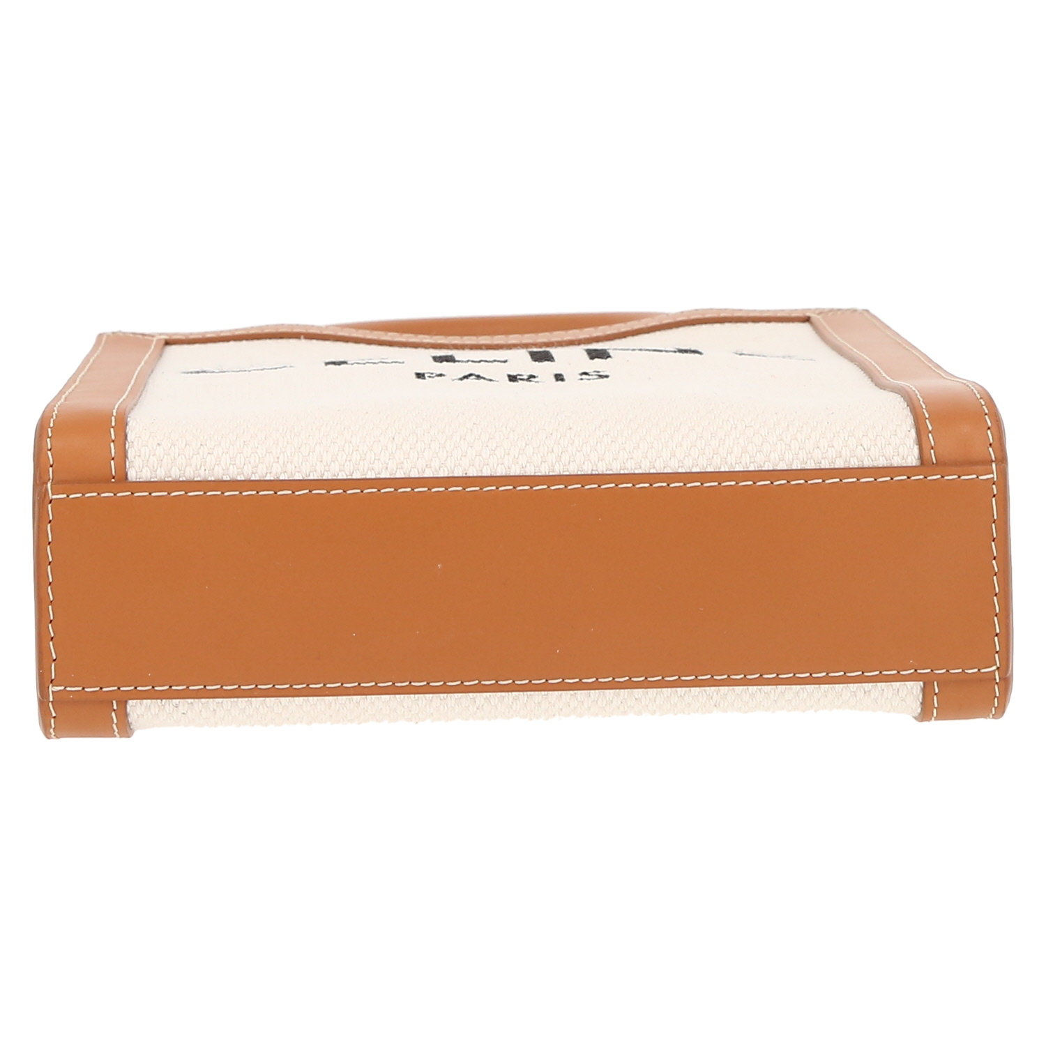 Celine Vertical mini shopping bag in beige canvas and brown leather - Detail D4