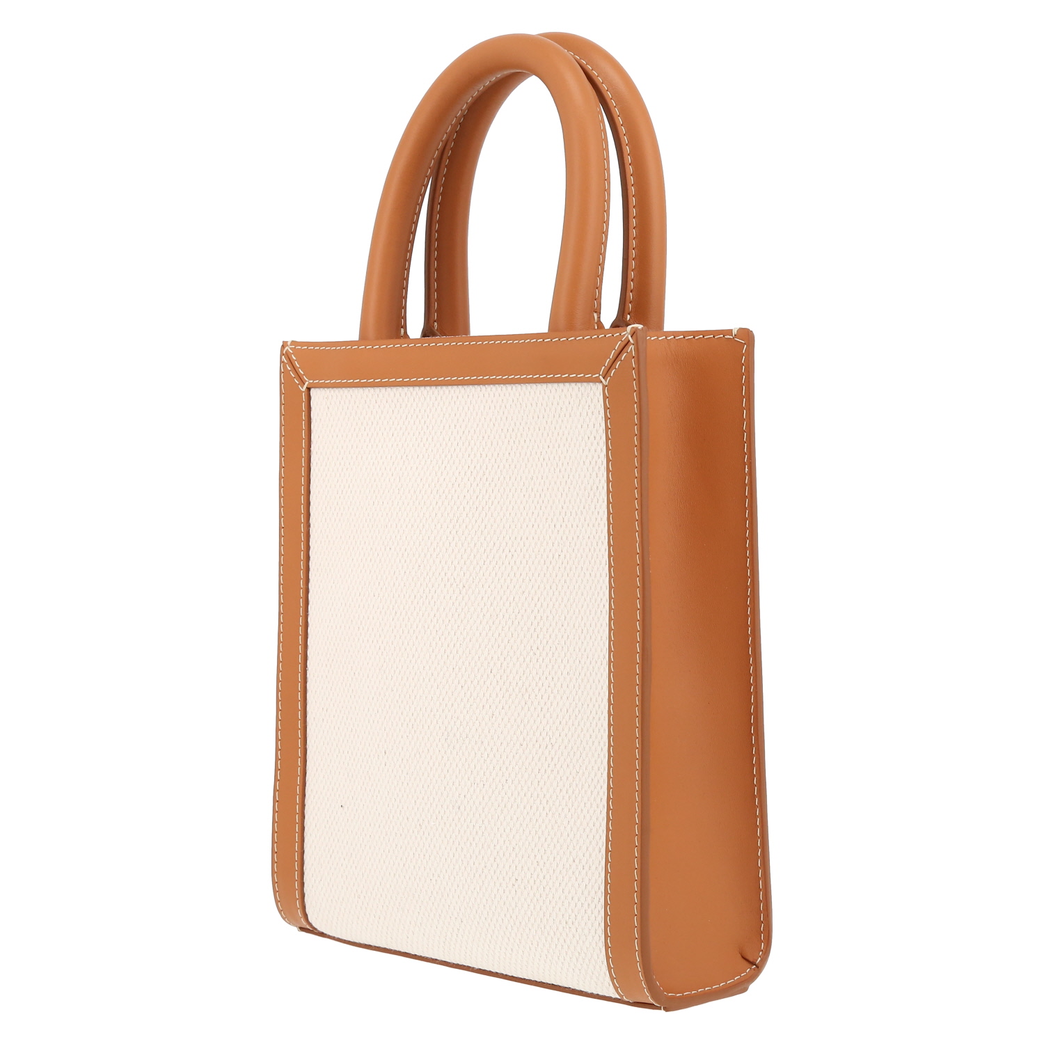 Celine Vertical mini shopping bag in beige canvas and brown leather - Detail D5