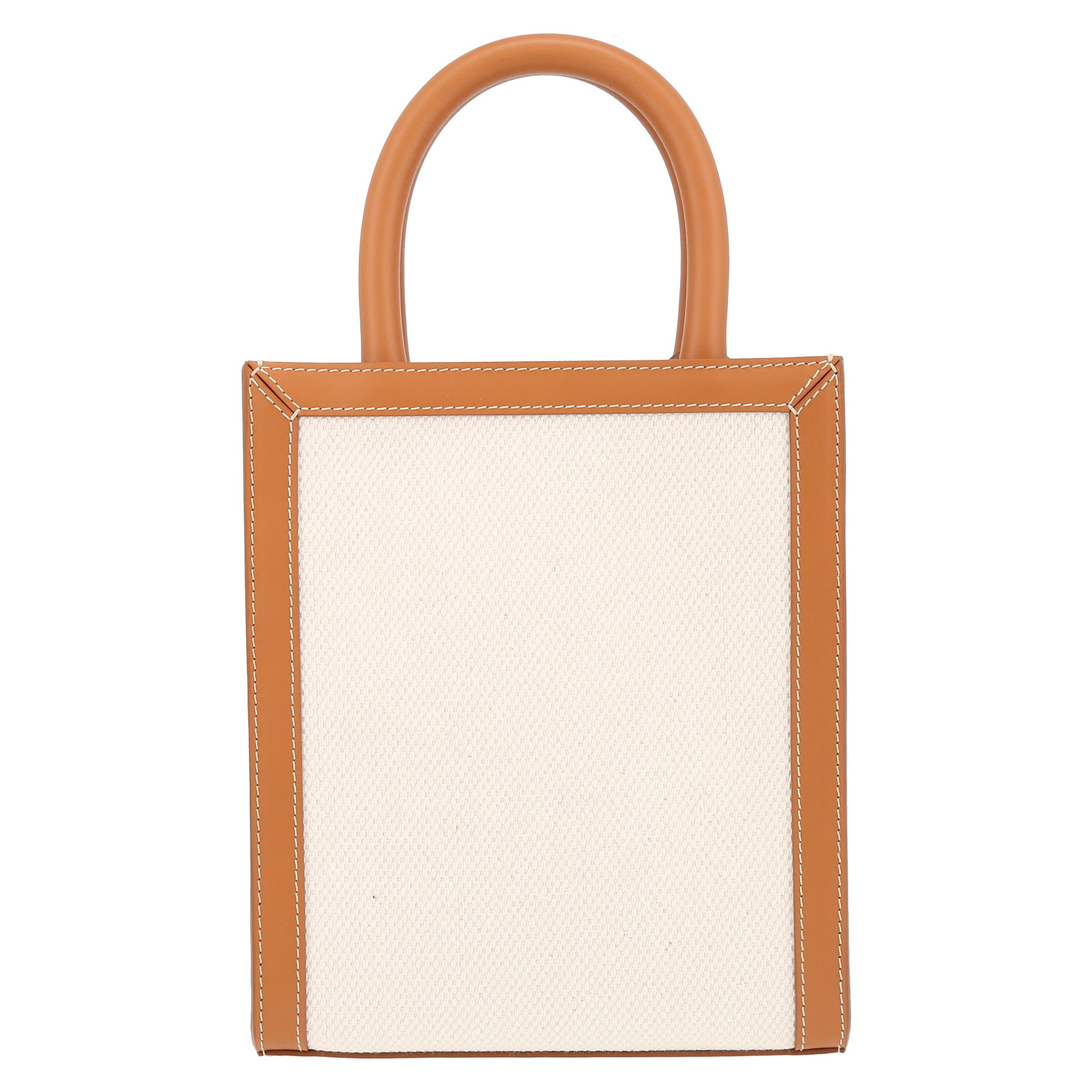 Celine Vertical mini shopping bag in beige canvas and brown leather - Detail D7