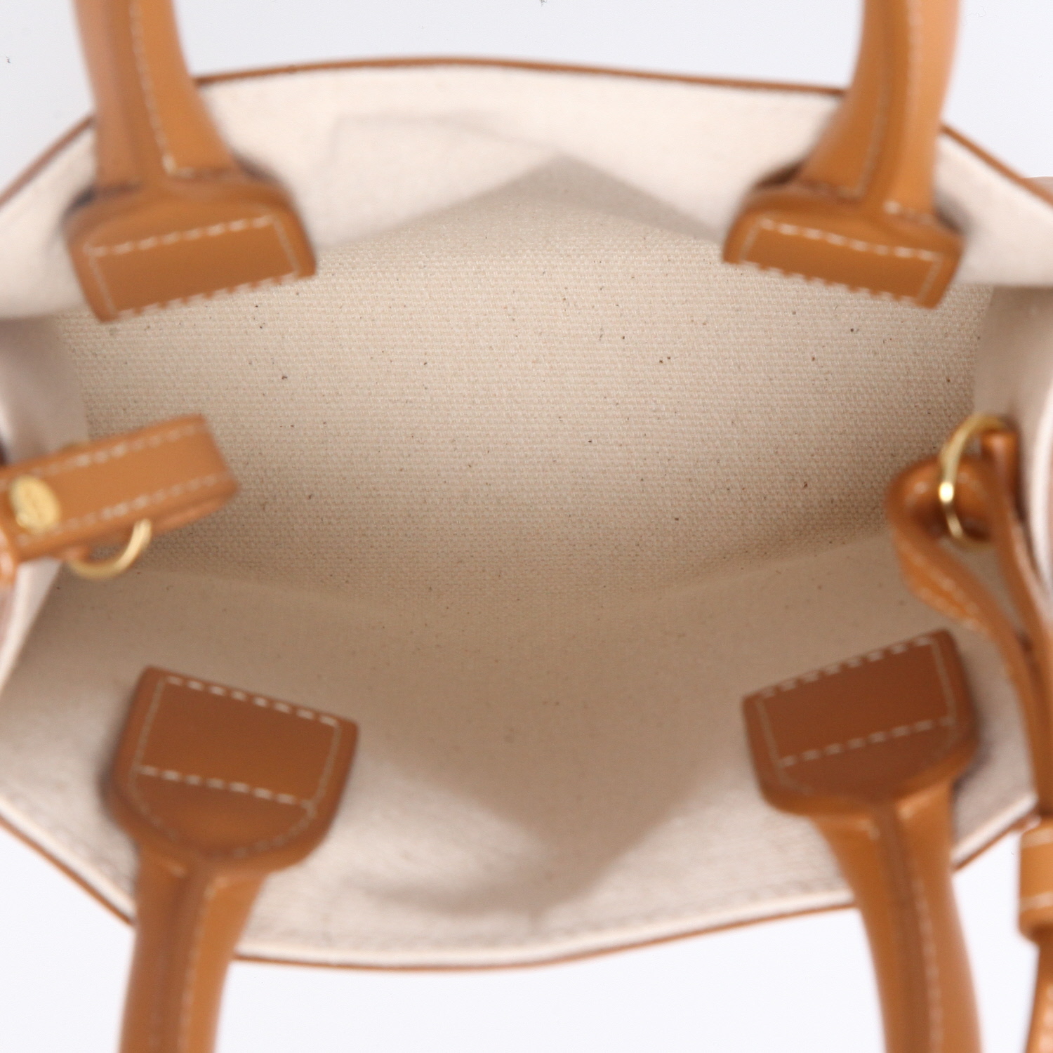 Celine Vertical mini shopping bag in beige canvas and brown leather - Detail D8