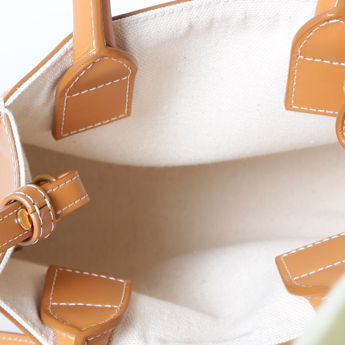 Bolso Cabás Celine  Vertical mini  en lona beige y cuero marrón - Detail D3