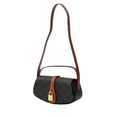 Bolso para llevar al hombro Celine  Tabou modelo mediano  en tejido "Triomphe" y cuero marrón