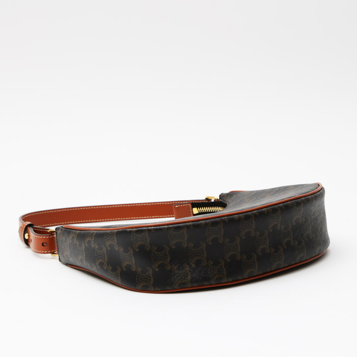 Celine Ava medium model handbag "Triomphe" canvas and brown leather - Detail D5