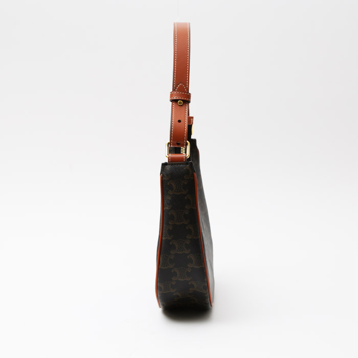 Celine Ava medium model handbag "Triomphe" canvas and brown leather - Detail D7
