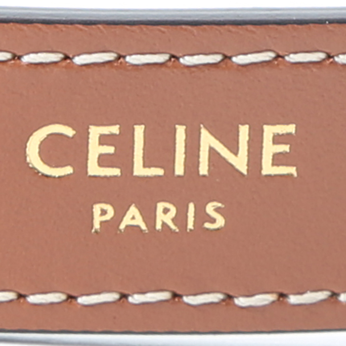 Celine Ava medium model handbag "Triomphe" canvas and brown leather - Detail D3