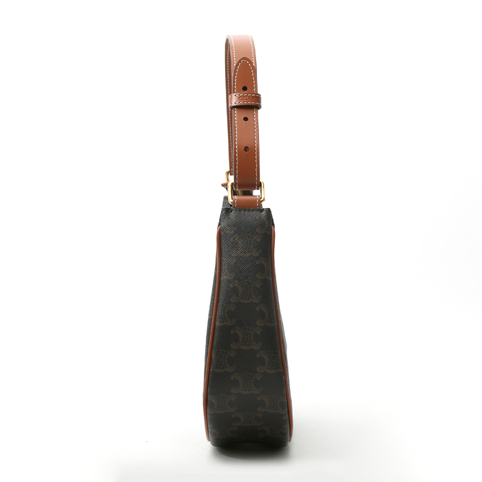 Celine Ava medium model handbag "Triomphe" canvas and brown leather - Detail D5