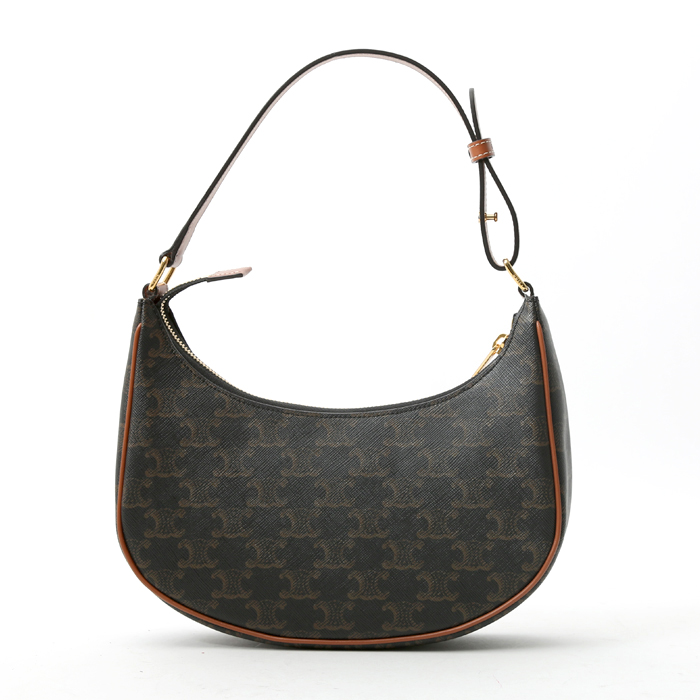 Celine Ava medium model handbag "Triomphe" canvas and brown leather - Detail D7