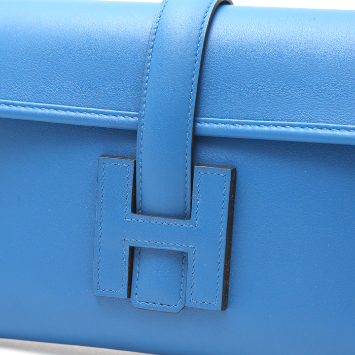 Pochette Hermès  Jige in pelle Swift blu - Detail D1