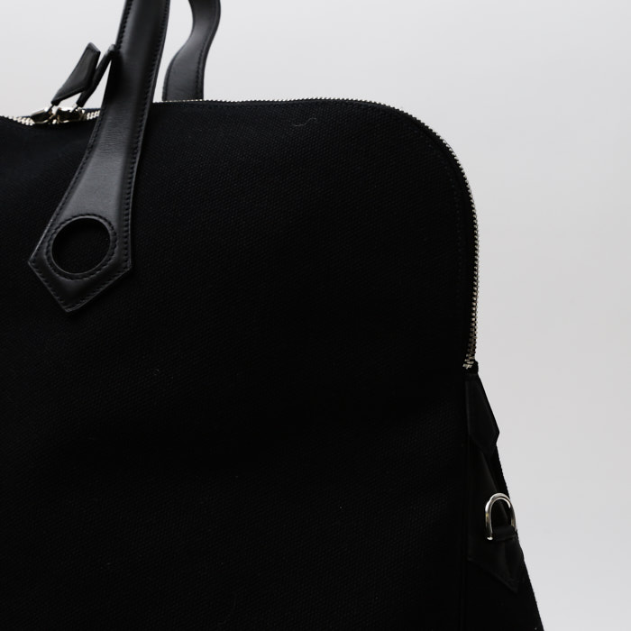Borsa da viaggio Hermès Heeboo in tela nera e pelle nera - Detail D1