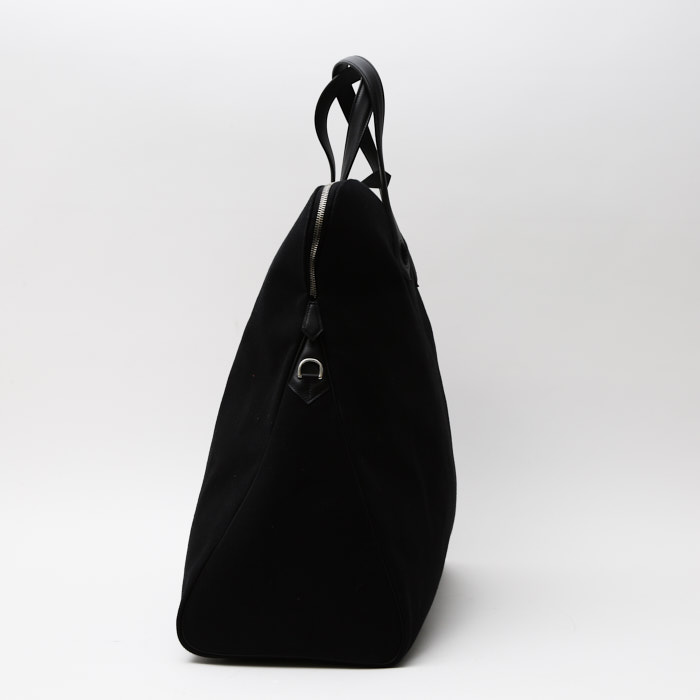 Sac de voyage Hermès  Heeboo en toile noire et cuir noir - Detail D7