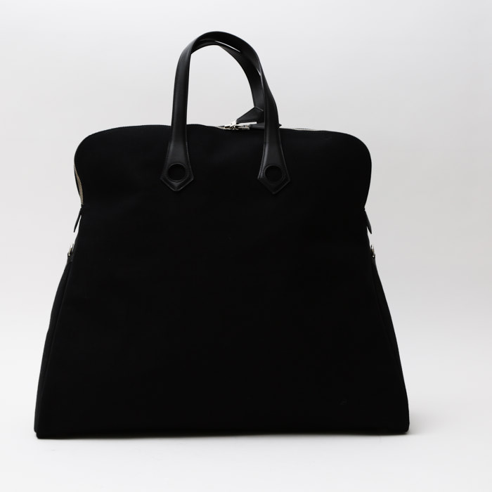 Borsa da viaggio Hermès Heeboo in tela nera e pelle nera - Detail D9