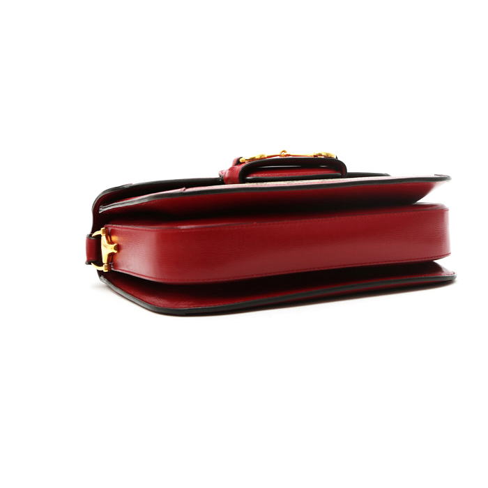 Gucci  1955 Horsebit shoulder bag  in beige monogram canvas  and red leather - Detail D5