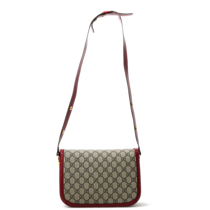 Bolso bandolera Gucci  1955 Horsebit en lona Monogram beige y cuero rojo - Detail D8