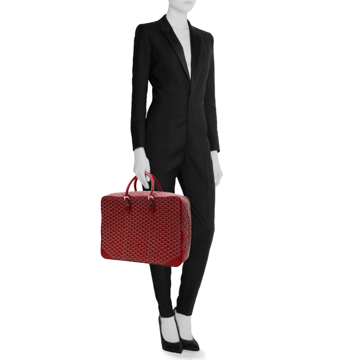 Goyard Majordome suitcase in red Goyard canvas and red leather - Detail D2