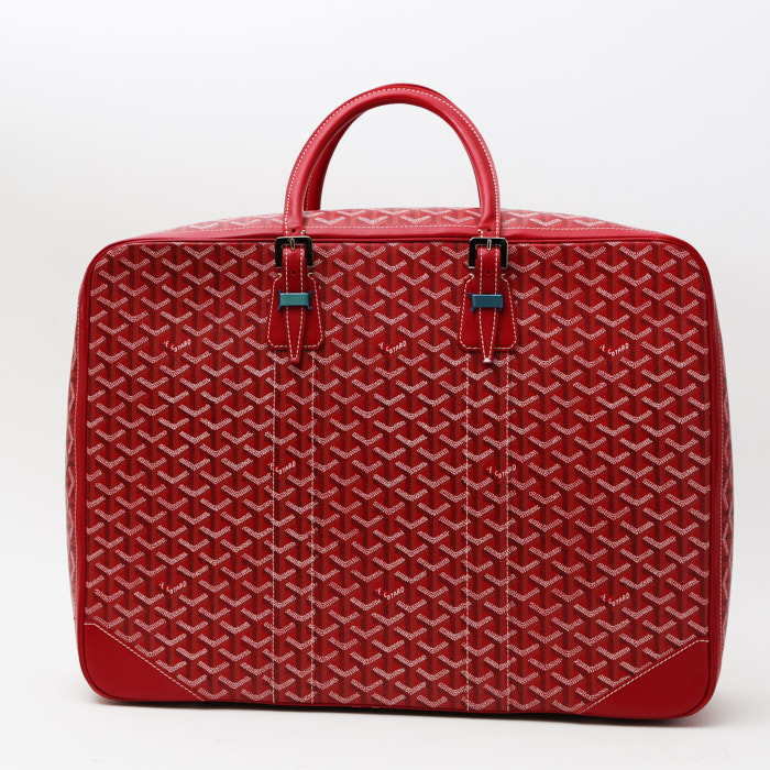 Goyard Majordome suitcase in red Goyard canvas and red leather - Detail D7
