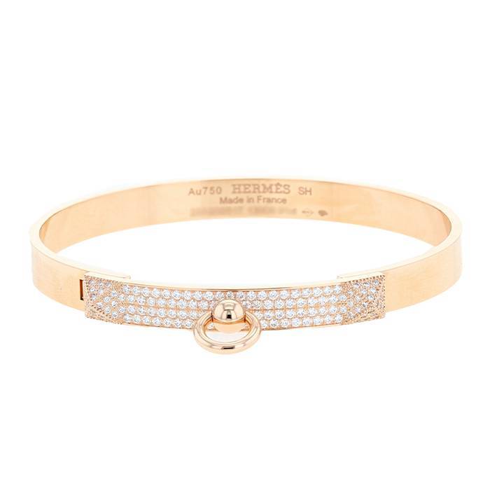 00pp opening hermes collier de chien bracelet in pink gold and diamonds
