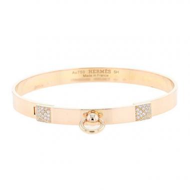 Opening Hermès Collier de chien bracelet in pink gold and diamonds
