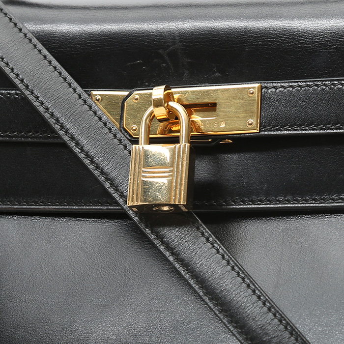 Sac à main Hermès  Kelly 35 cm en cuir box noir - Detail D1