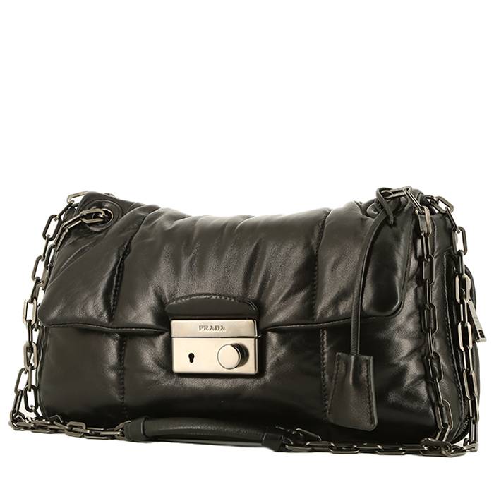 Prada Panier Small Leather Shoulder Bag Black